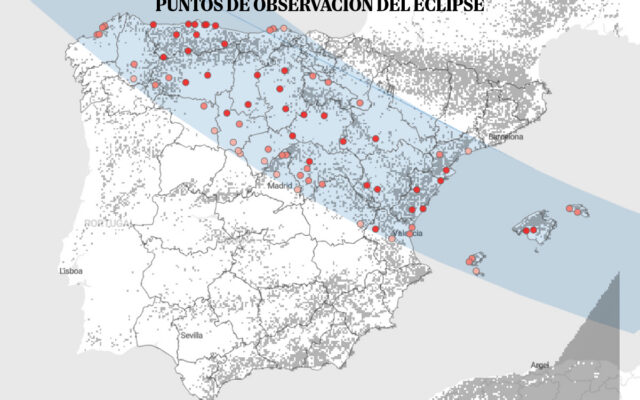 El mapa de los 80 puntos con entrada libre para ver el eclipse total